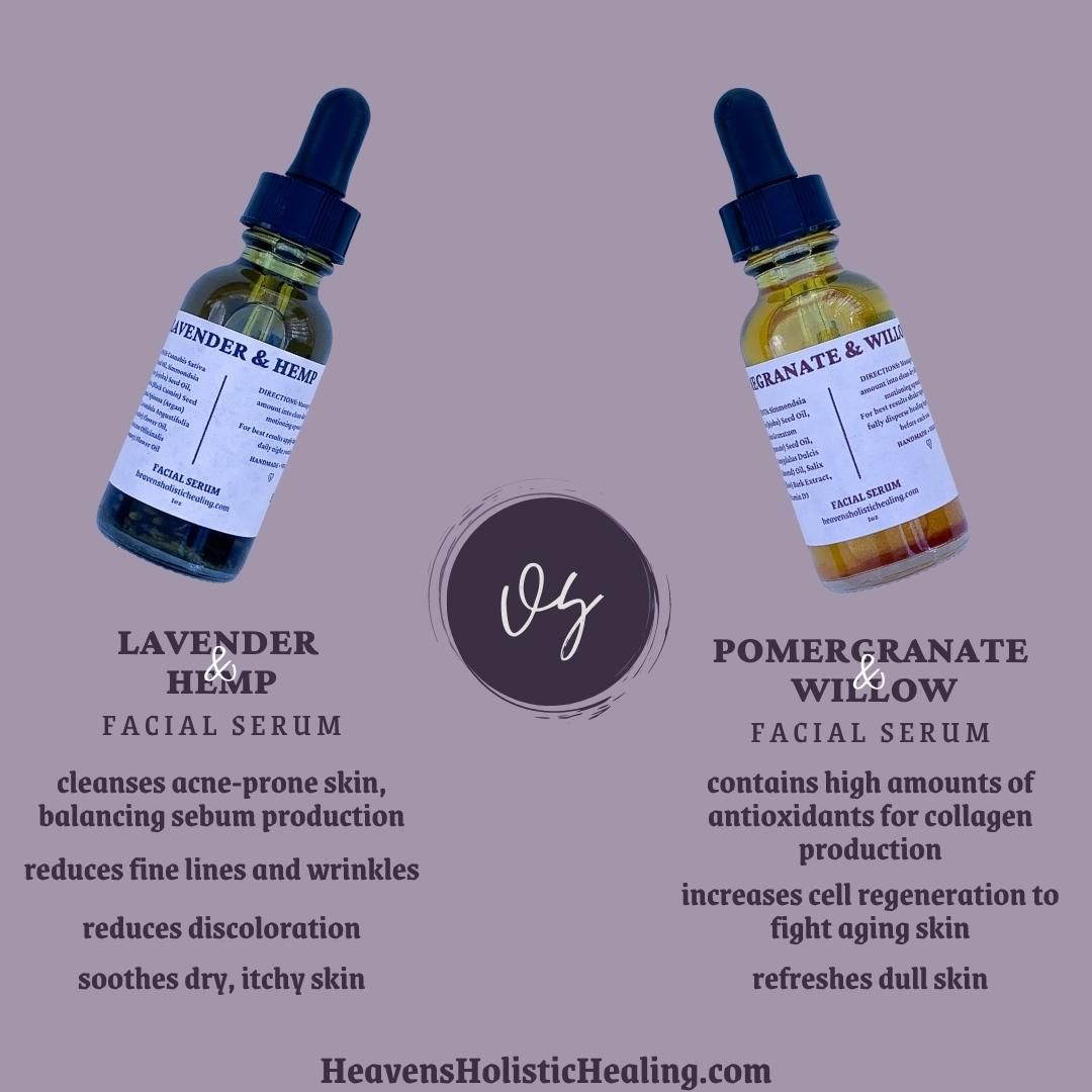 Comparing our facial serums! Both have their own unique qualities, that can assist a number of skin types. The serum on 