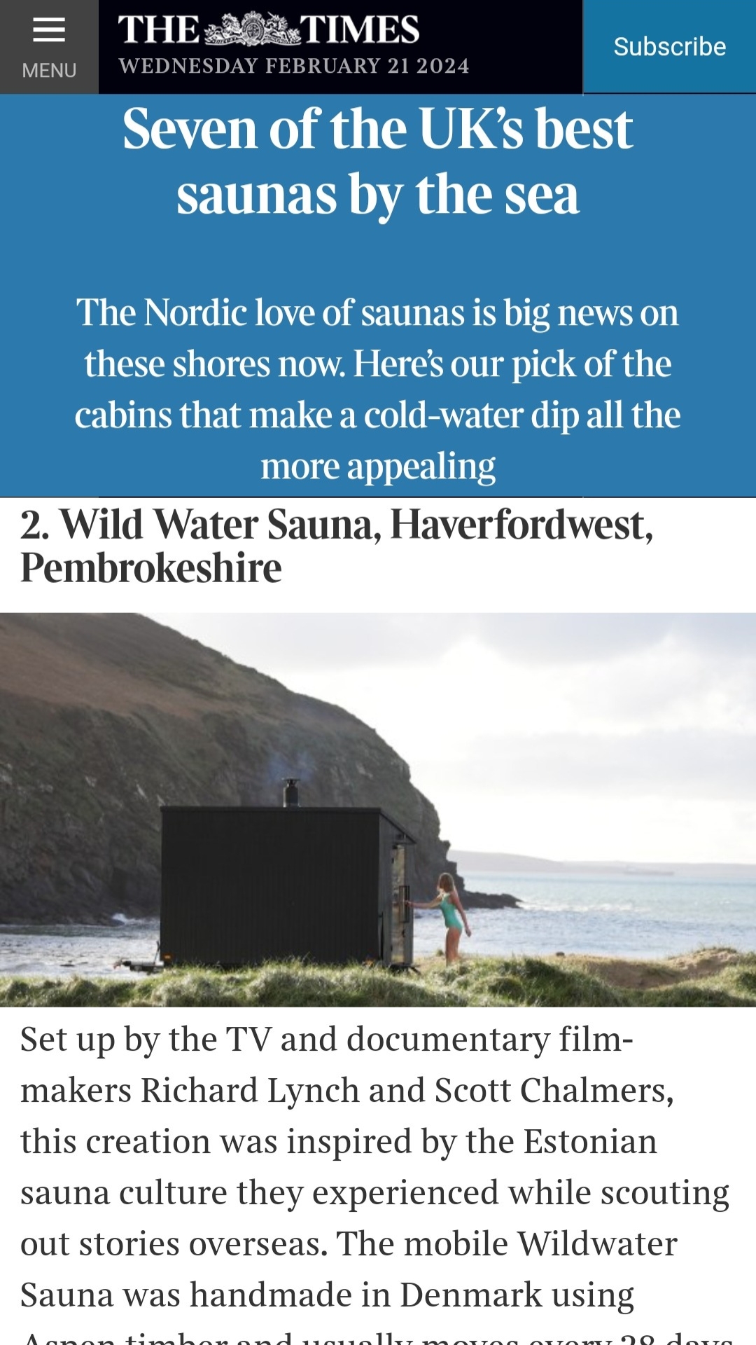 THE TIMES - 7 OF THE UK'S BEST SAUNAS BY THE SEA thumbnail