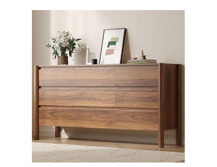 Amazon.com: CHUWELL Walnut Dresser for Bedroom, 63" Wide Mid Century Modern Chest of Drawers with 9 Large Storage Space and 4 Solid Wood Cylindrical Legs, 9 Drawer Large Dresser for Bedroom(Walnut) : Home & Kitchen thumbnail