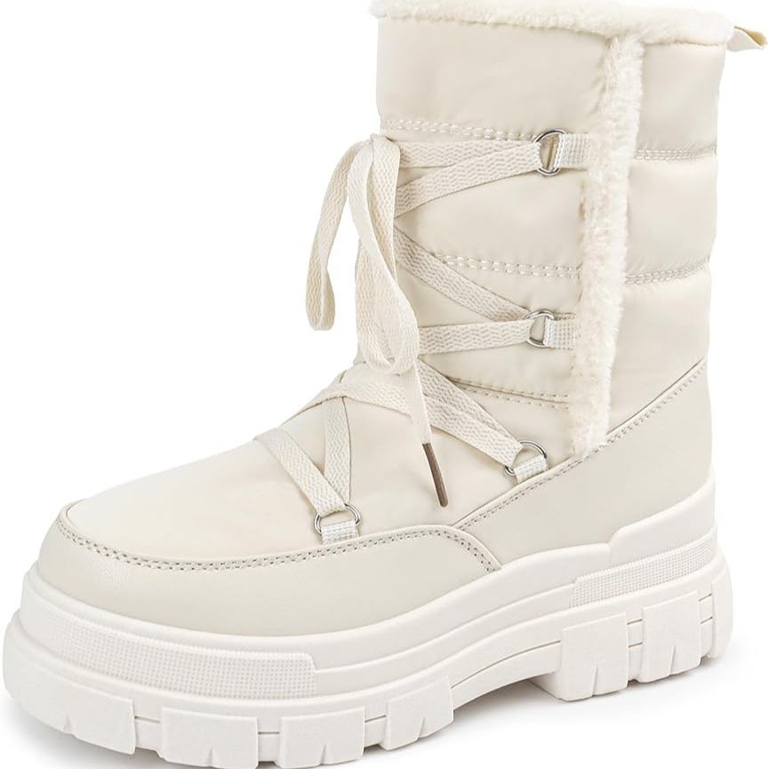 Amazon.com | Snow Boots for Women Waterproof Winter Boots – Warm Insulated Mid Calf Boots with Faux Fur Lining, Lace-Up and Side Zipper – Non-Slip Thick Sole Womens Snow Shoes, Botas de Nieve para Mujer – White,8 | Snow Boots thumbnail