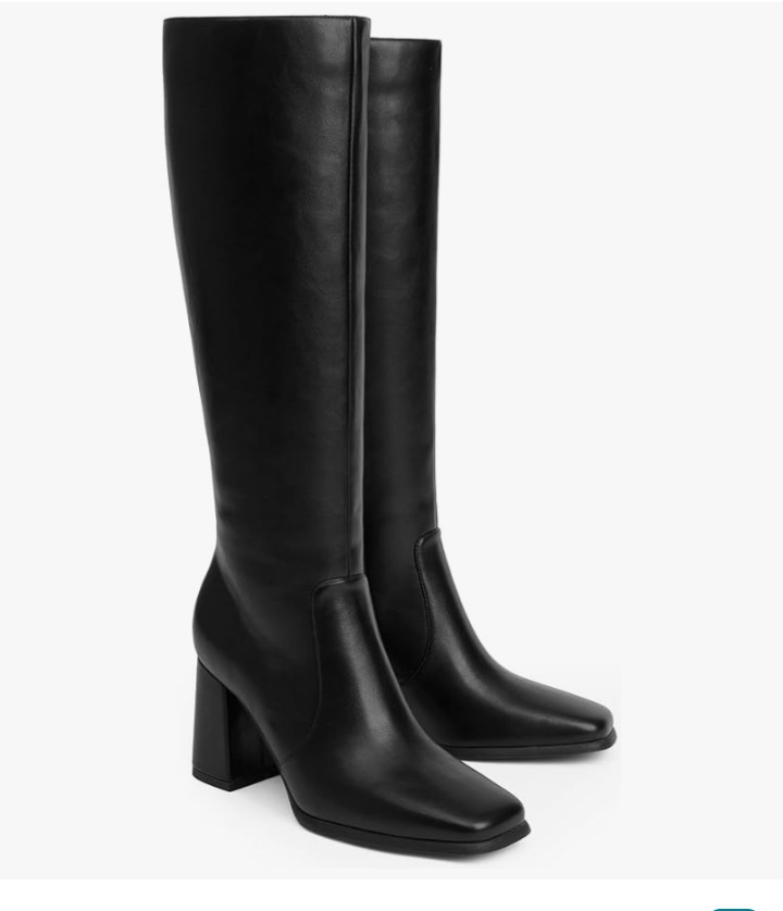 Amazon.com | Modatope Black Knee High Boots for Women Chunky Heel Square Toe Fall Boots High Heel Side Zipper Tall Boot Womens Size 6.5 | Knee-High thumbnail