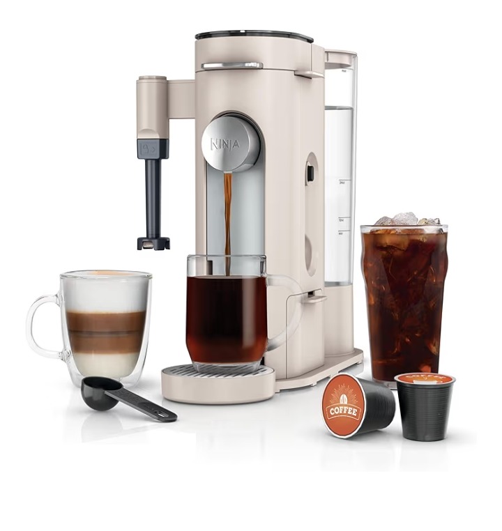 Amazon.com: Ninja Pod & Grounds | Coffee Maker | XL Single-Serve | K-Cup Pod Compatible | Brews Grounds | Compact Design | Built-In Milk Frother | 68-oz. Reservoir, 6-oz. Cup to 24-oz. Mug Sizes | Stone |PB055AST: Home & Kitchen thumbnail