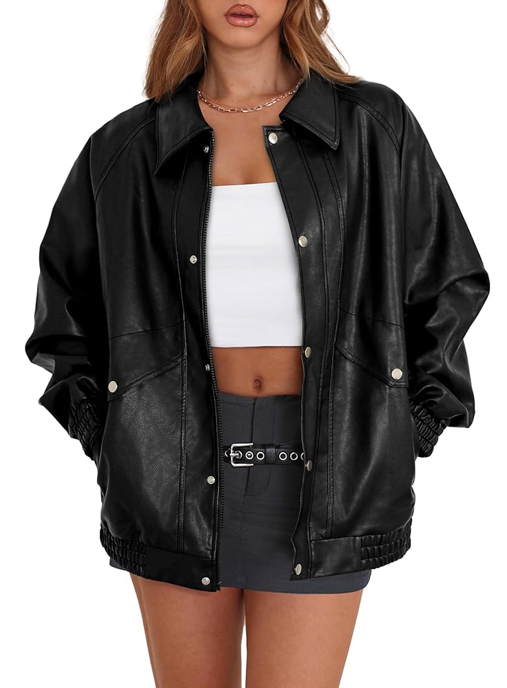XIEERDUO Leather Jacket Women Fall Outfits 2025 Oversized Motorcycle Y2K Clothes Faux Leather Pocket Winter Coats Zip Up at Amazon Women's Coats Shop thumbnail