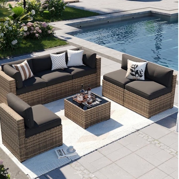 Aoxun Patio Furniture Sets, 7-Piece Outdoor Patio Furniture with Thick Cushions, Wicker Outdoor Conversation Set Sectional Sofa for Backyard, Poolside, Garden 1 sustainability feature 600+ bought in past month thumbnail