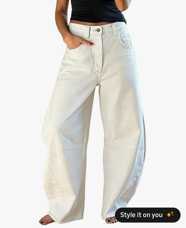 Barrel Jeans for Women Trendy High Waisted Baggy Wide Leg With Detachable Denim Belt Stretchy Denim Pants thumbnail