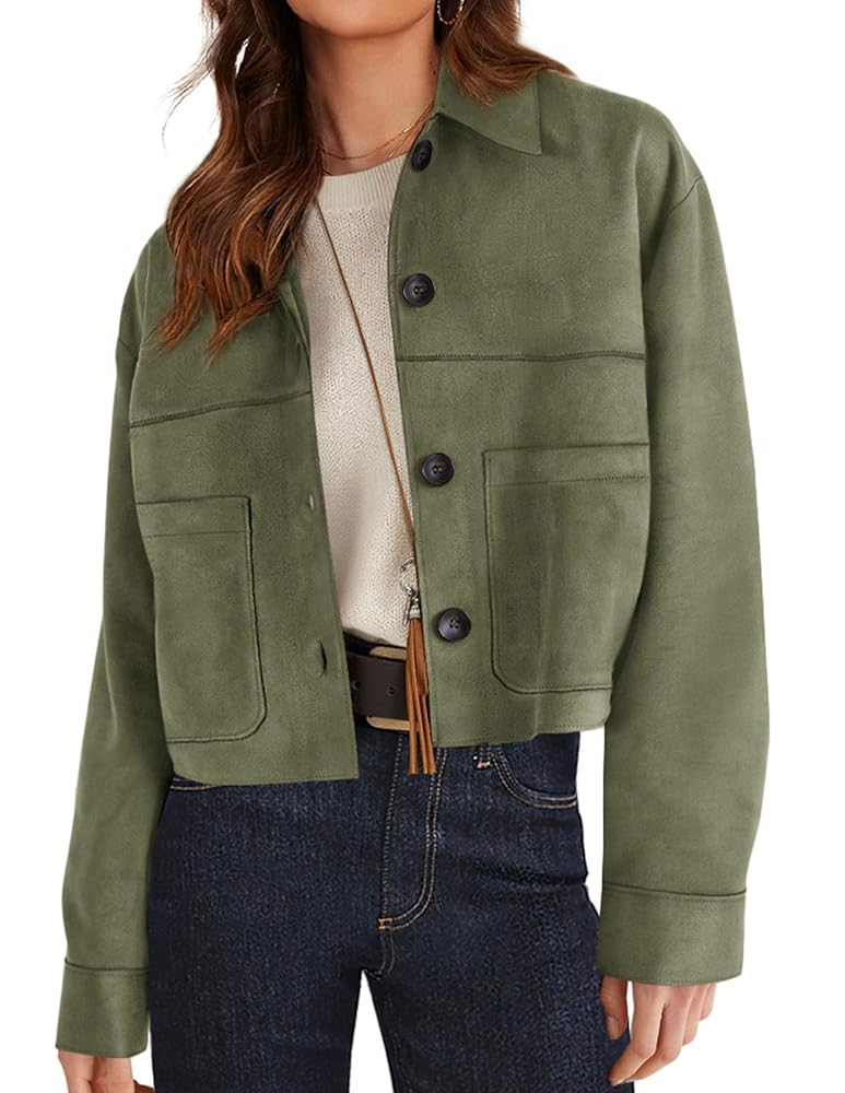 Amazon.com: PRETTYGARDEN Women's Faux Suede Cropped Jacket Casual Lightweight Fall Fashion 2025 Winter Coats Outerwear Trendy Clothes : Clothing, Shoes & Jewelry thumbnail