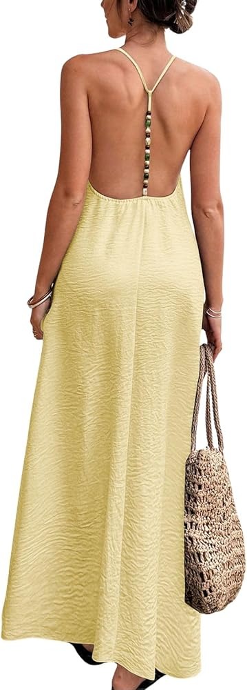 Verdusa Women's Backless Cami Dress Long Maxi Linen Dresses Summer Resort Wear Beach Outfits Sun Dress thumbnail