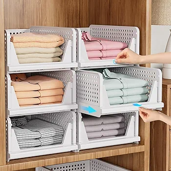 Amazon.comSNSLXH 5 Pack Stackable Closet Storage Basket, Multifunctional & Foldable Closet Organizer for Bathroom Kitchen Laundry Room Wardrobe Storage, Space-Saving Clothes Storage Drawer Organizer, White  #1 Best Sellerin Closet Shelves  10K+ bought&nbsp;in past month thumbnail