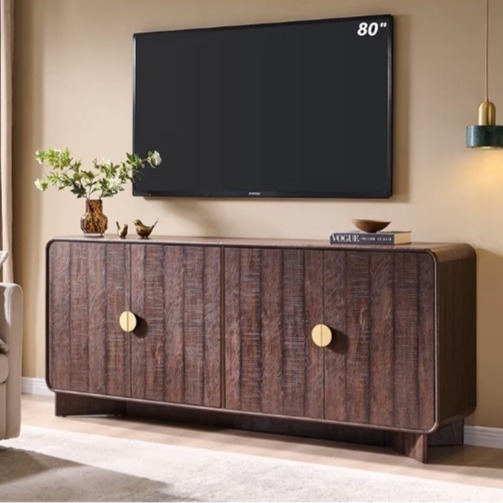 70" Modern TV Stand for TVs Up to 80 inches, 30" Tall Entertainment Center with Storage and Adjustable Shelves, TV Console with Curved Profile Design, Media Console for Living Room, Brown thumbnail