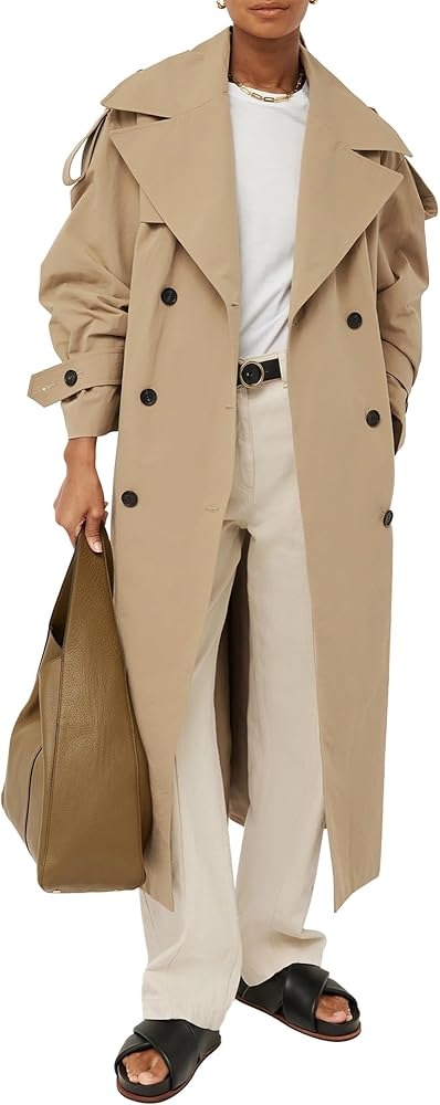 Amazon.com: Farktop Womens Oversized Long Trench Coat Double Breasted Lapel Windproof Overcoat with Belt : Clothing, Shoes & Jewelry thumbnail