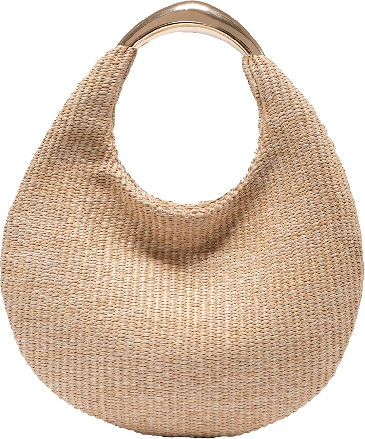 Straw Bag for Women, Boho Chic Woven Hobo Tote Handbag, Handmade Straw Crescent Purse, Lightweight Summer Beach Shoulder Bag 50+ bought in past month thumbnail