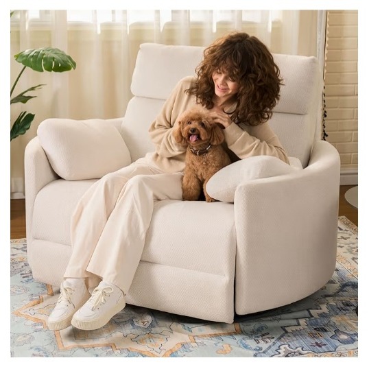 Amazon.com: FLEXISPOT Mochi Oversized 54" Power Recliner Chair for Big and Tall Adults, Chenille Fabric Electric Recliner with USB & Type-C Ports, Wide Single Sofa with Pillows for Living Room & Bedroom, Beige : Home & Kitchen thumbnail