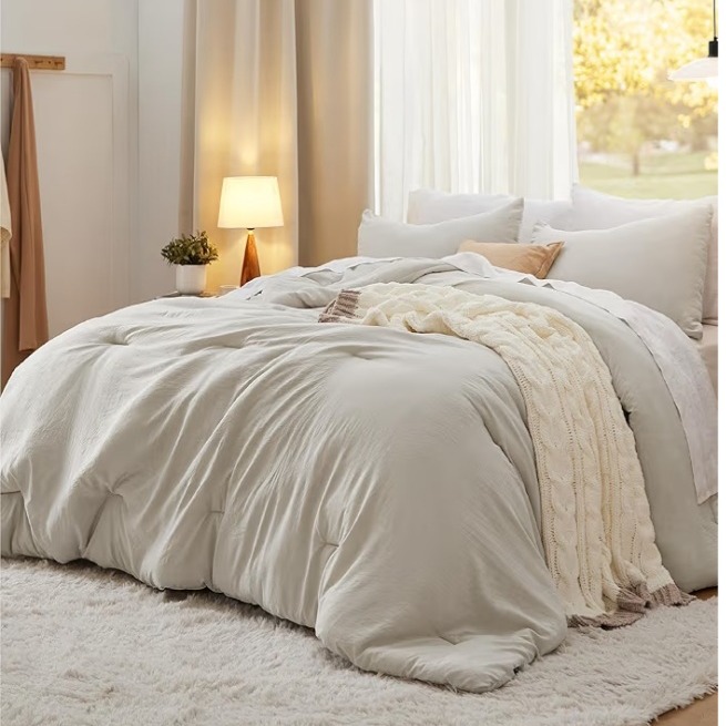 Bedsure Oversized King Comforter Set, Beige Soft Prewashed Bedding for All Seasons, 3 Pieces GentleSoft™ Bed Set, 1 Lightweight Comforter (120"x98") and 2 Pillowcases (20"x36") 1 sustainability feature 900+ bought in past month thumbnail