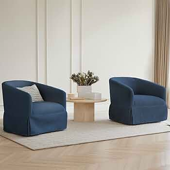 Swivel Accent Chair Set of 2, 360 Degree Performance Fabric Armchair Modern Barrel Chairs Armchair for Living Room Bedroom Home and Office,Blue thumbnail