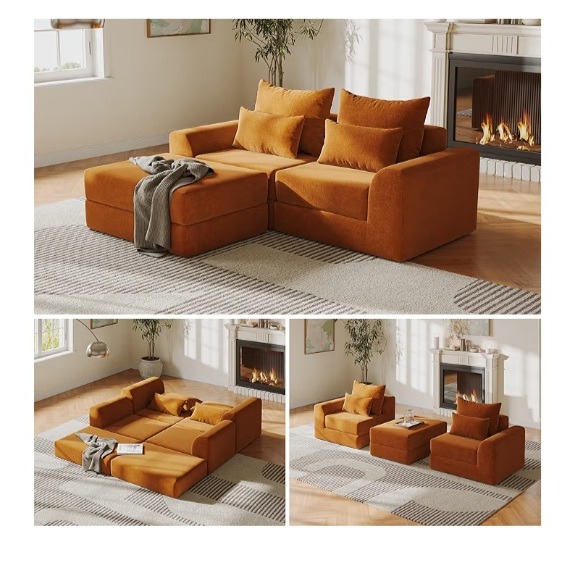Modular loveseat with Ottoman, L-Shape Boneless Couch, Customizable Sectional Couch, Free Combination Design Sleeper Sofa, Clay Ember Amazon's Choice 50+ bought in past month thumbnail