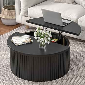 Amazon.com: Fsbecl Round Fluted Lift Top Coffee Table with Storage, 34.6'' Farmhouse Round Coffee Tables for Living Room, Circle Wood Accent Center Table for Home, Office (Black) : Home & Kitchen thumbnail