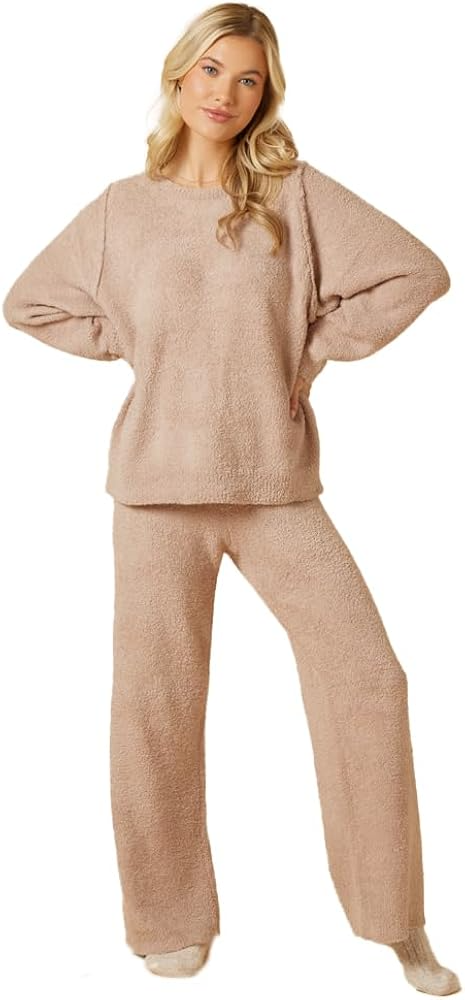 Softies Marshmallow Reverse Seam Crew Neck Lounge Set for Women Ultra Soft 2 Piece Loungewear with Bracelet Sleeve Top, Coco, Large at Amazon Women’s Clothing store thumbnail