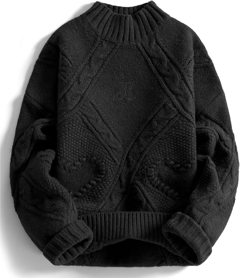 Aelfric Eden Women's Oversized Cable Knit Chunky Sweater Mock Neck Long Sleeve Heart Knit Pullover Sweater 2025 Fall Outfit Black X-Small at Amazon Women’s Clothing store thumbnail