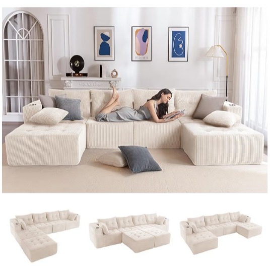 Amazon.com: MAXYOYO 129.5" Modular Sectional Sofa Couch, U Shaped Modern Cloud Couch with 2 Ottomans, Sofa in A Box, Tufted 6-Seat Boneless Sleeper Chair for Living Room, No Assembly Required, Beige : Home & Kitchen thumbnail