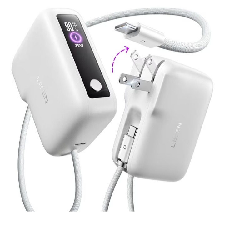 LISEN 3 in 1 Fast Travel Charger,[Mini] 7000mAh 35W Portable Charger USB C Fast Charging,Portable Charger Wall Plug in,Power Bank with Built in Cable USB C for iPhone 17 16 15,Samsung,Pixel,iPad Pro  200+ bought&nbsp;in past month thumbnail