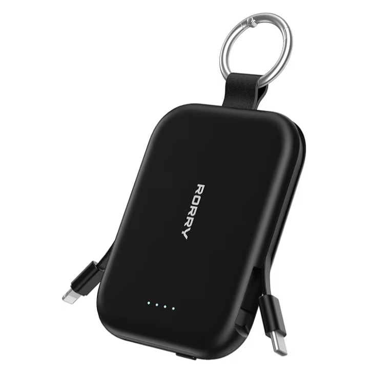 RORRY Portable Charger, 5000mAh Portable Charger Power Bank with Built-in Cables, Travel Keychain Charger Battery Pack for iPhone 17/16/15/14/13/12, for AirPods 2/3/4/Pro, Black  &nbsp;1 sustainability feature&nbsp;  500+ bought&nbsp;in past month thumbnail