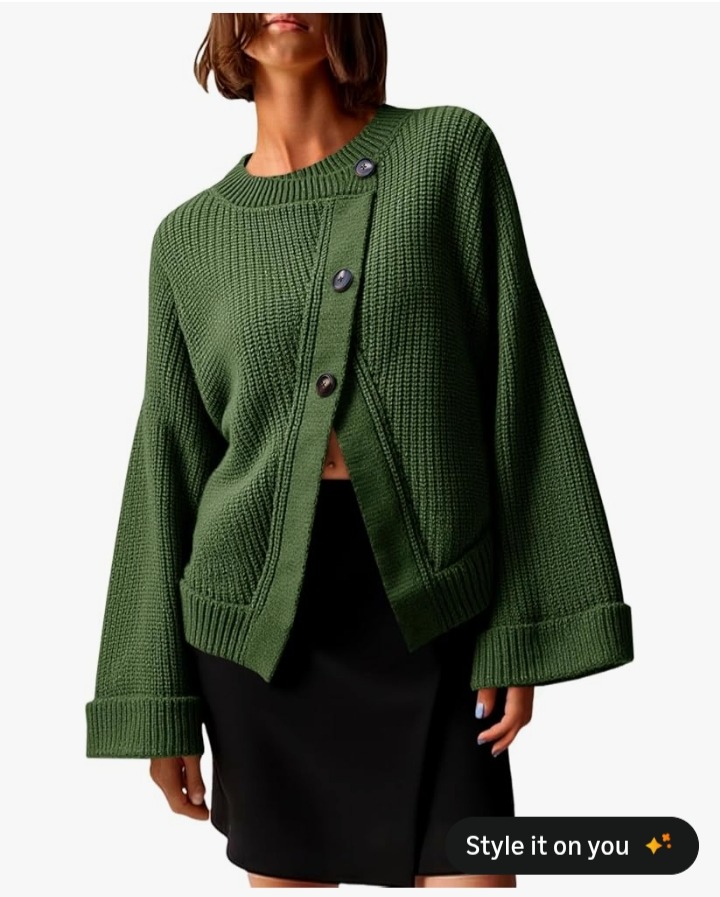 Saodimallsu Womens Cardigan Sweaters 2025 Button Down Long Sleeve Knit Outerwear Oversized Fashion Chunky Open Front Coats Army Green at Amazon Women’s Clothing store thumbnail