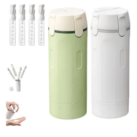 HISKI 4 in 1 Travel Bottles for Toiletries,Portable Travel Toiletries Bottle Set, Portable Containers for Shampoo Lotion Conditioner Cream Transparent with Scale and Label (White+Green-2PCS)  1K+ bought&nbsp;in past month thumbnail