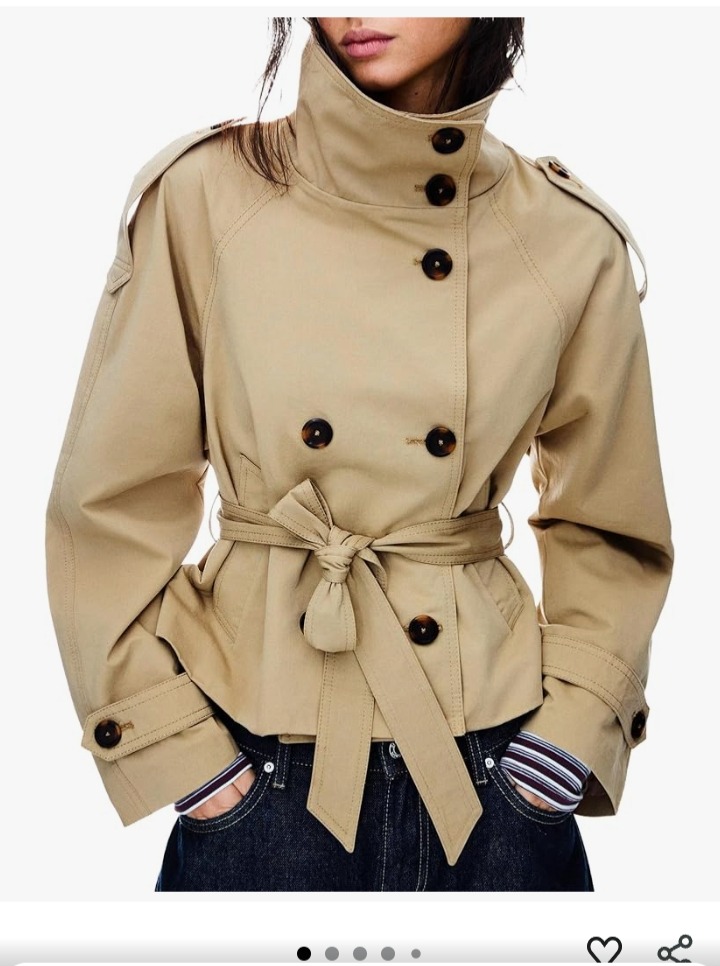 Women's Cropped Trench Coat Double Breasted Short Jacket High Collar Fall Winter Coats Trendy Outfit with Belt  500+ bought&nbsp;in past month thumbnail