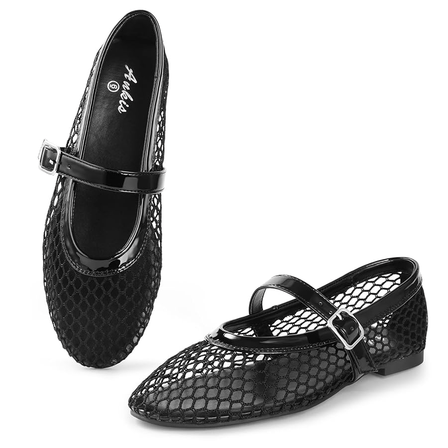 4.64.6 out of 5 stars(90)  Ankis Mesh Ballet Flats for Women, Black Mesh Flats Buckle Strap Mary Jane Ballerina Flats Women's Fishnet Flat Sandals Shoes for Dressy Summer thumbnail