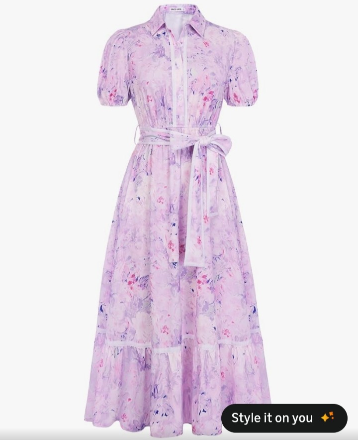 GRACE KARIN Women Summer Floral Maxi Dresses 2026 Wedding Guest Puff Sleeve Shirt Sundresses Boho Spring Clothes with Pockets thumbnail