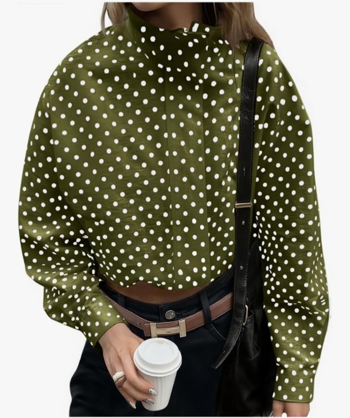 Tankaneo Womens Zip Up Cropped Jackets Polka Dot Oversized Vintage Jackets Fall Lightweight Trendy Casual Coats thumbnail