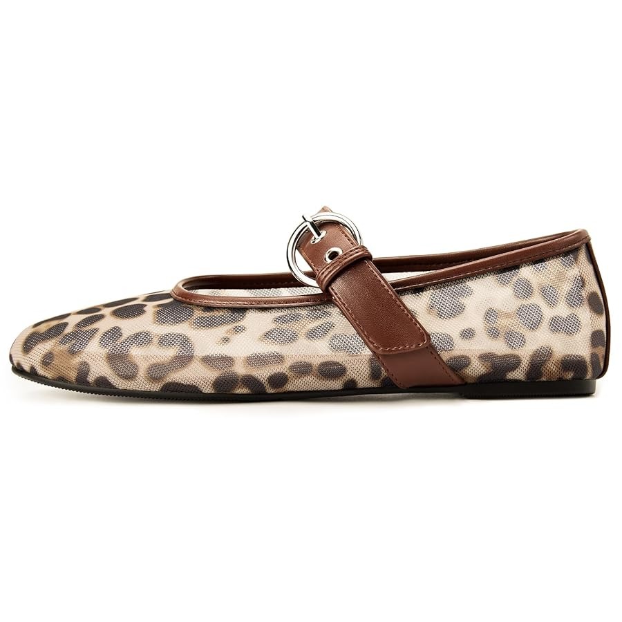 Amazon.com | Gothictor Leopard Flats for Women Mesh Flats Ballet Flats Mary Jane Flats Women's Dress Shoes Ballet Shoes | Shoes thumbnail