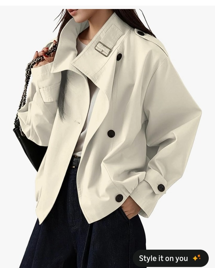 Jackets for Women Trendy Vintage Trench Coat Turtleneck Crop Jackets with Pockets  50+ bought&nbsp;in past month thumbnail