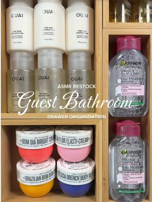 Guest bathroom restock with some of my favorite travel sized minis 🤍🕊️ #guestbathroom #guestbathrestock #restockingasmr 