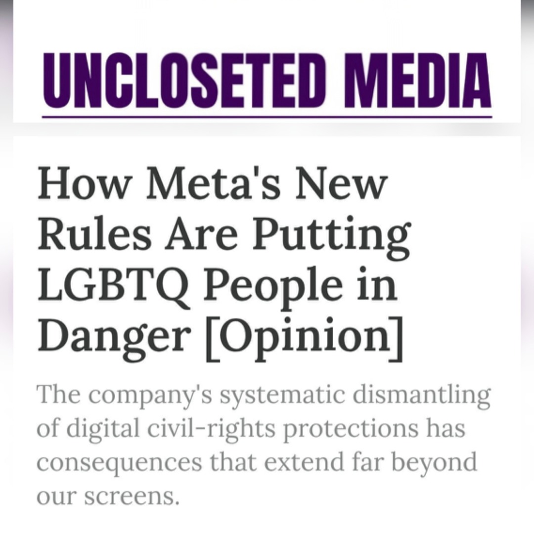 Uncloseted Media: How Meta's New Rules Are Putting LGBTQ People in Danger [Opinion] thumbnail