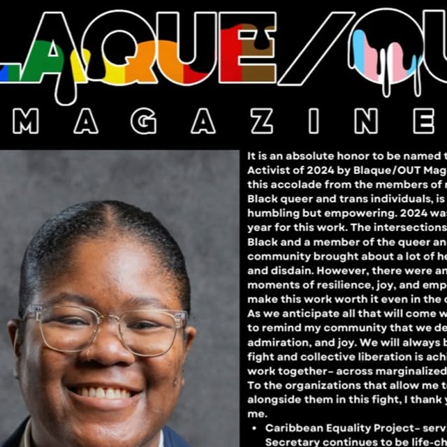 Ace Sutherland on Instagram: "🗣️ Blaque/OUT Magazine’s Best LGBTQIA+ Activist of 2024: Ace Sutherland 🙌🏿♥️

I want to thank @blaqueoutmagazine and the community for seeing me in this work. I am humbled to receive this award and proud to have used the moment to uplift the organizations who put me in spaces that effect change. 

Read snippets of my acceptance quote below. [subscribe to @blaqueoutmagazine for the full spread 🤞🏿]

Blessings. ✊🏿

———

As we anticipate all that will come with 2025, I want to remind my community that we deserve love, admiration, and joy. We will always be worth the fight and collective liberation is achievable, if we all work together– across marginalized identities. 

To the organizations that allow me to stand alongside them in this fight, I thank you for seeing me. 

- @caribbeanequalityproject – serving as your Board Secretary continues to be life-changing for me as a queer and trans Jamaican immigrant living on this stolen land. 

- @translifeline – serving as your Board Chair has been the most rewarding role of my career. To employ and serve so many trans people and our families allows us to stand in the gap of survival and thriving– a gap that continues to become smaller as we continue our charge. 

- @nytransadvocacygroup - being on the Community Advisory Board has reaffirmed that providing education and advocacy can be fun and worthwhile. I thank you all for teaching me about NYC politics and a truly intersectional approach to collective liberation.

- @lgbtcenternyc - thank you for trusting me to facilitate a support group for BIPOC TGNC people in our community. This space has helped me to heal in far more ways than I could have ever anticipated. 

- @newprideagenda - you all have become my family over the past few years. Thank you for continuing to challenge me to be the best version of myself in all spaces. And, thank you for including me in the 2024 Queer Voting Guide– this transformative work is why we continue to be gamechangers. Thank you for seeing me.

Collective liberation will not be achieved without collaboration, humility, and the ability to step back and allow others to thrive. 

Blessings." thumbnail