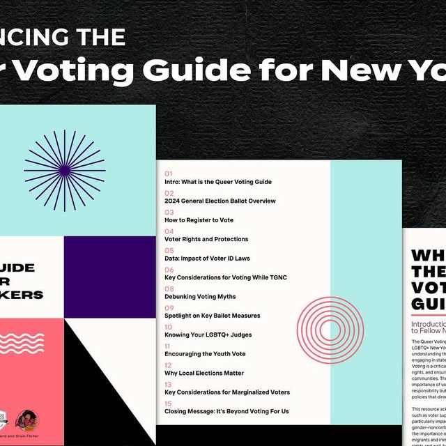 The NEW Pride Agenda on Instagram: "The Queer Voting Guide is HERE!

Developed in collaboration with leading LGBTQ+ organizations and advocates, this guide is your essential resource for the 2024 elections in New York. From understanding your voting rights to knowing you’re local LGBTQ+ judges, we’ve got you covered.

Let’s empower our voices and make every vote count! 🙌✨🗳️

This resource was created through a collaborative effort involving the NEW Pride Agenda, New York Transgender Advocacy Group (NYTAG), Next Generation Men of Transition, WAVE Women Inc., and individual community advocates Ace Sutherland and Shain Filcher.

Thank you @thetaskforce for your support 💐

Link in bio. 
—

#voting #votingguide #election2024 #yourvotematters #lgbtq #currentevents #queervotingguide" thumbnail