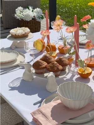 Patio table setting🍋💐💗 — Links in my bio Amazon Store front🔗  Coral blooms, citrus touches and the dreamiest spring brun