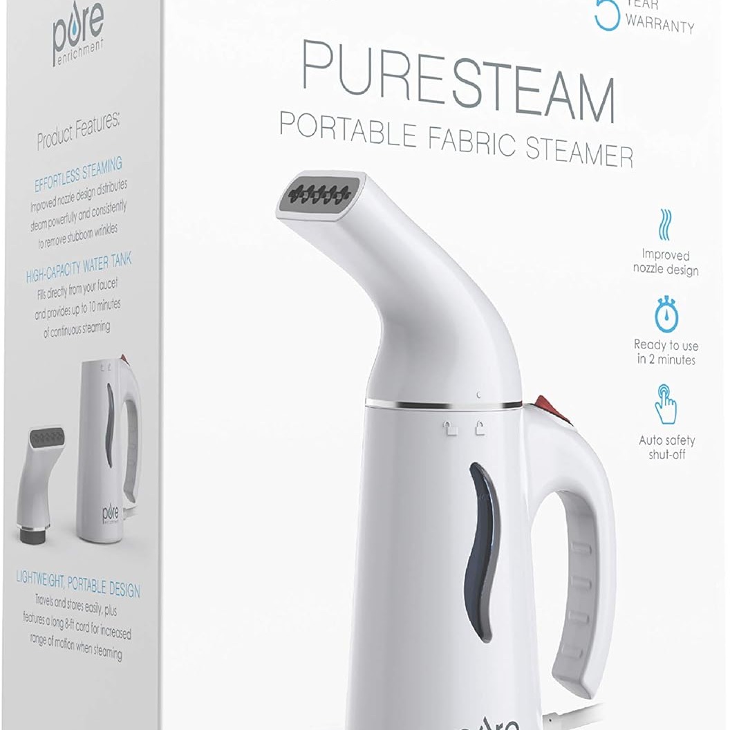  Pure Enrichment PureSteam Portable Fabric Steamer - Handheld Travel Steamer Removes Wrinkles & is Safe on All Fabrics - Fast-Heating, Lightweight, Auto Safety Shut-Off, & Long-Reach Cord (White) : Home & Kitchen thumbnail