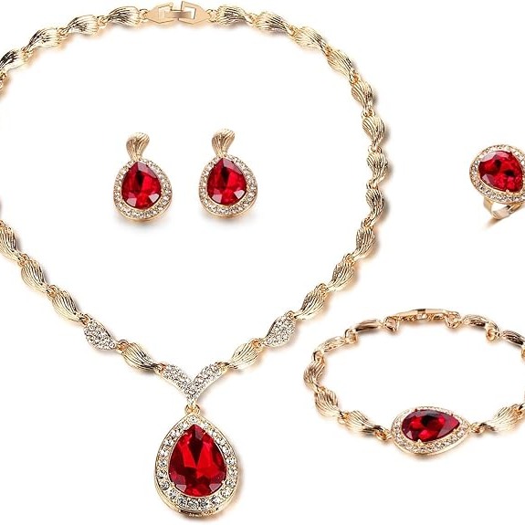 Costume Red Crystal Jewelry Set thumbnail
