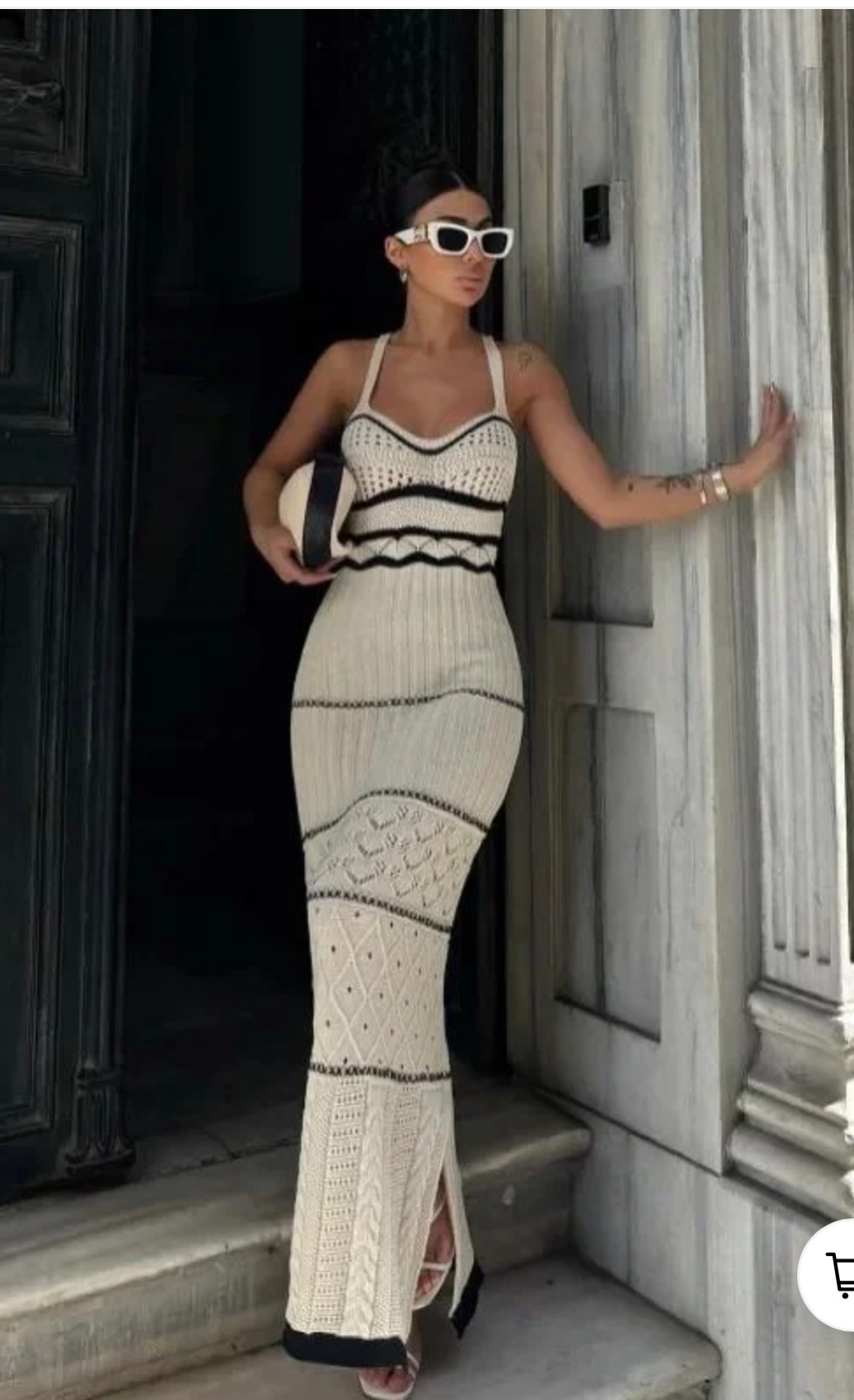 Black and cream knit dress thumbnail