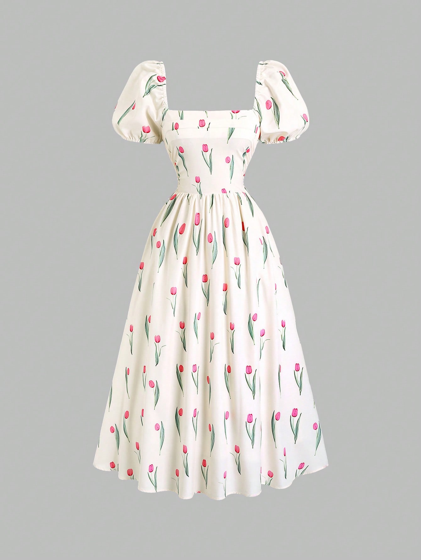 Sweetra Vestido Longo de Verão com Estampa Floral de Tulipa Elegante, de Alta Qualidade e Elegância Graciosa thumbnail