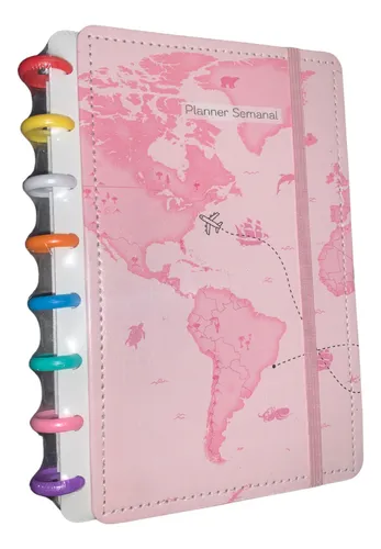 Caderno Inteligente Mapa Rosa Capa Dura Courino A5 8 Discos thumbnail