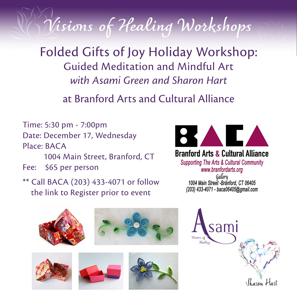 12/17/25  Folded with Love: A Holiday Origami Journey - Vision of Healing with Asami and Sharon at Branford Arts and Cultural Alliance, Branford, CT  thumbnail