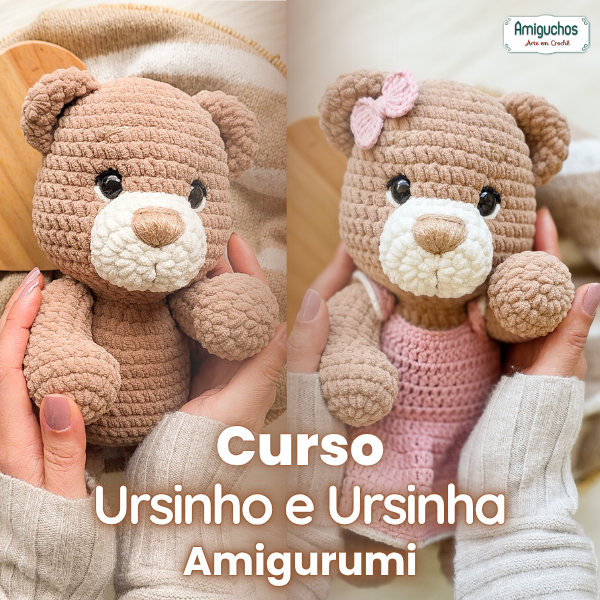 Curso Ursinho e Ursinha Amigurumi com Vestido (Fio Chenille / Pelúcia) - Amiguchos Crochê | Hotmart thumbnail