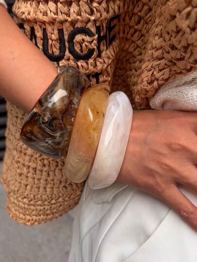 3pcs/Set Exaggerated Asymmetrical Resin Semi-Transparent Bracelet For Women, Unique & Versatile thumbnail