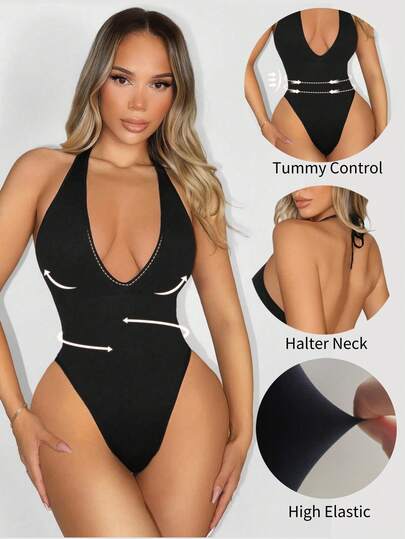 Sirith Seamless Knitted Deep V Neck Bodysuit thumbnail