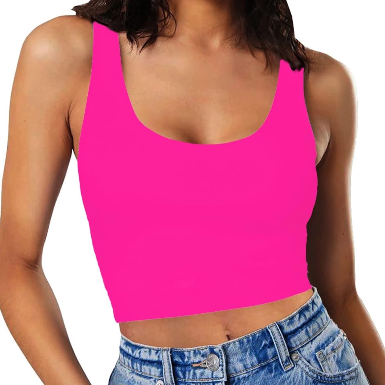 SanxiawaBa Women’s Sexy Sleeveless Crop Tops Double Layer Scoop Neck Cropped Tank Top at Amazon Women’s Clothing store thumbnail
