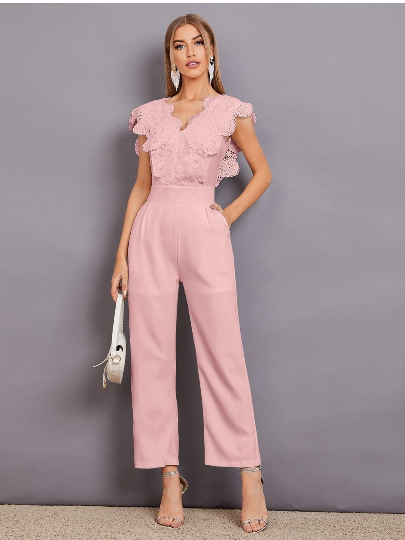 Womens Rompers Jumpsuits Sleeveless Contrast Lace Scallop thumbnail