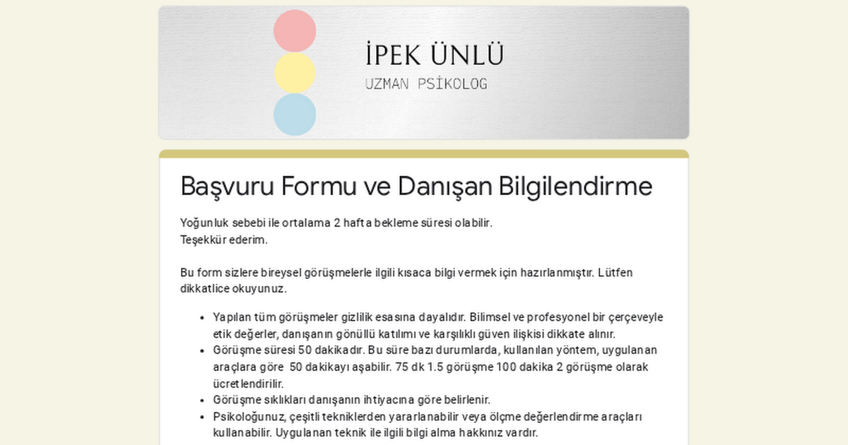 Başvuru Formu ve Danışan Bilgilendirme thumbnail